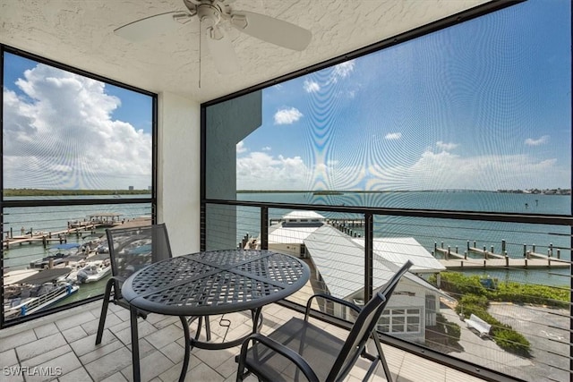 1085 Bald Eagle Dr Unit F409, Marco Island, FL 34145 - balcony with a water view and a ceiling fan