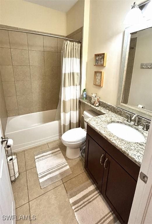 20608 Long Pond Rd, North Fort Myers, FL 33917 - full bathroom with vanity, tile patterned floors, and shower / bath combo with shower curtain