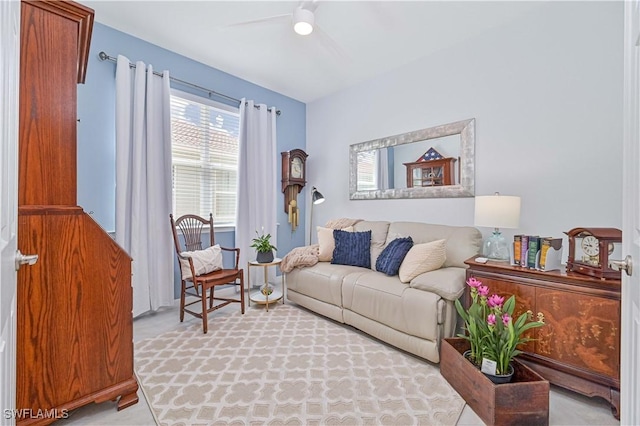 4209 Bloomfield St, Fort Myers, FL 33916 - living area featuring a ceiling fan and light carpet