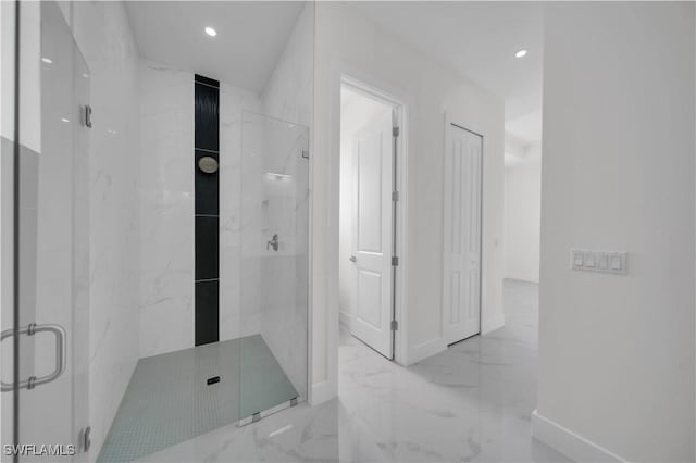 3513 36th St SW, Lehigh Acres, FL 33976 - corridor featuring light marble finish floors and recessed lighting
