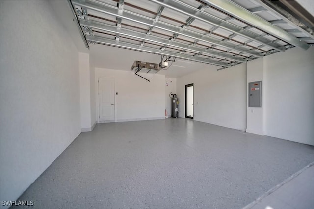 3513 36th St SW, Lehigh Acres, FL 33976 - garage featuring electric panel, water heater, and a garage door opener
