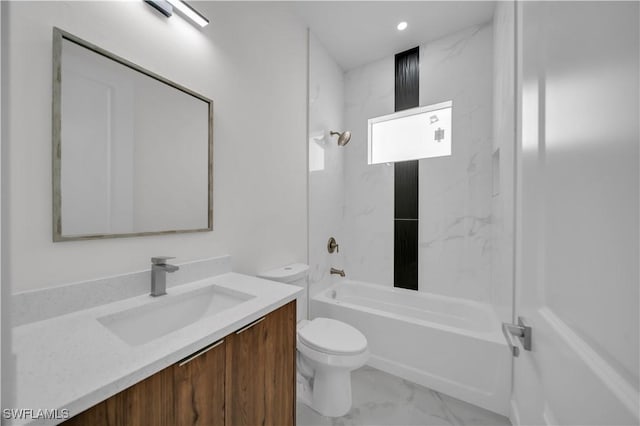 3513 36th St SW, Lehigh Acres, FL 33976 - full bathroom with vanity, washtub / shower combination, marble look tile flooring, and recessed lighting