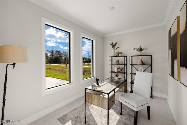 3587 18th Ave SE, Naples, FL 34117 - office area with light marble finish floors and ornamental molding