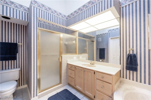 2852 Aintree Ln Unit K201, Naples, FL 34112 - full bath featuring tile patterned floors, wallpapered walls, vanity, and a stall shower