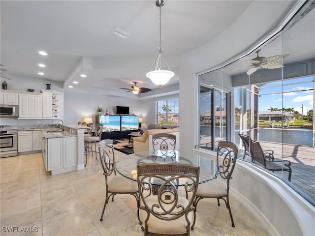 2705 SW 30th Ter, Cape Coral, FL 33914 - dining space featuring ceiling fan, recessed lighting, and light tile patterned floors