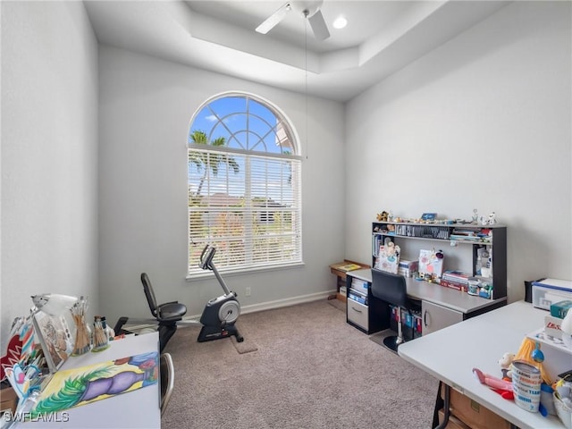 2705 SW 30th Ter, Cape Coral, FL 33914 - carpeted office featuring a ceiling fan and a raised ceiling
