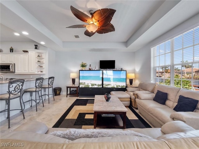 2705 SW 30th Ter, Cape Coral, FL 33914 - living area with a raised ceiling, recessed lighting, and ceiling fan