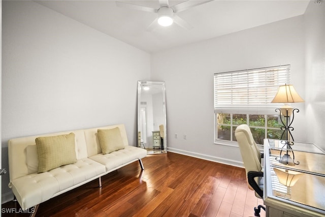 8701 Piazza Del Lago Cir Unit 101, Estero, FL 33928 - office space featuring a ceiling fan and hardwood / wood-style floors