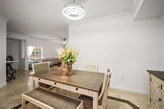 8701 Piazza Del Lago Cir Unit 101, Estero, FL 33928 - dining space featuring ornamental molding, light tile patterned floors, and a ceiling fan