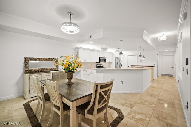 8701 Piazza Del Lago Cir Unit 101, Estero, FL 33928 - dining space with recessed lighting, crown molding, inlaid floor details, and light tile patterned flooring