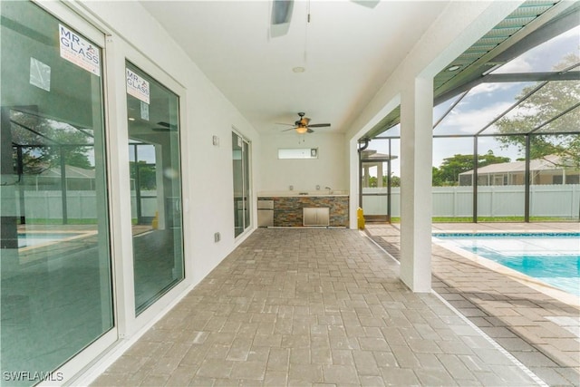 3923 NW 38th St, Cape Coral, FL 33993 - view of swimming pool with ceiling fan, a patio area, and a lanai