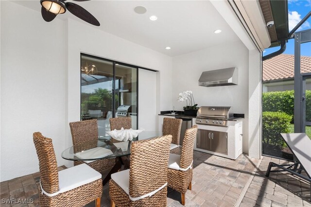 8888 Savona Ct, Naples, FL 34119 - dining room with stone tile floors, recessed lighting, and a ceiling fan