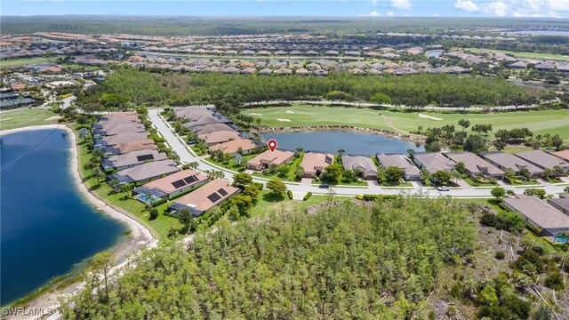 8888 Savona Ct, Naples, FL 34119 - aerial overview of property's location featuring nearby suburban area, a local golf course, and a large body of water