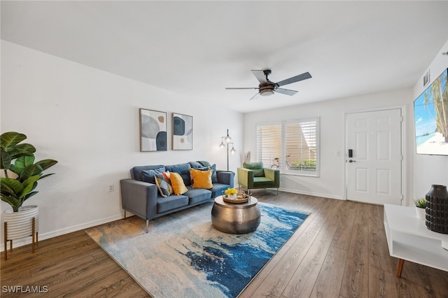 4940 Cougar Ct S Unit 104, Naples, FL 34109 - living room featuring hardwood / wood-style flooring and ceiling fan