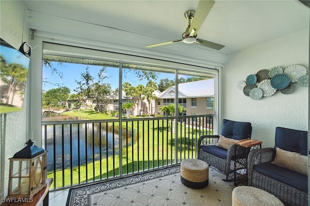 162 Pebble Shores Dr Unit 203, Naples, FL 34110 - sunroom featuring a water view and ceiling fan