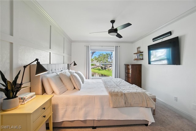 162 Pebble Shores Dr Unit 203, Naples, FL 34110 - bedroom featuring ornamental molding, carpet floors, and ceiling fan