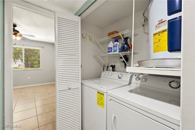 3140 Seasons Way Unit 510, Estero, FL 33928 - laundry room featuring independent washer and dryer, light tile patterned floors, water heater, and a ceiling fan
