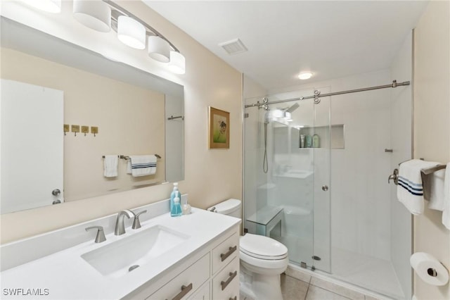 3313 Europa Dr Unit 214, Naples, FL 34105 - full bathroom with a shower stall, vanity, and tile patterned floors