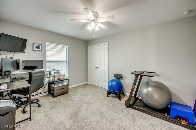 506 NE 2nd Place, Cape Coral, FL 33909 - carpeted home office with a ceiling fan and baseboards