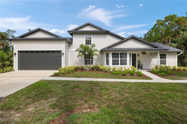 211 11th St NW, Naples, FL 34120 - view of front of property with stucco siding, a garage, a front yard, and concrete driveway