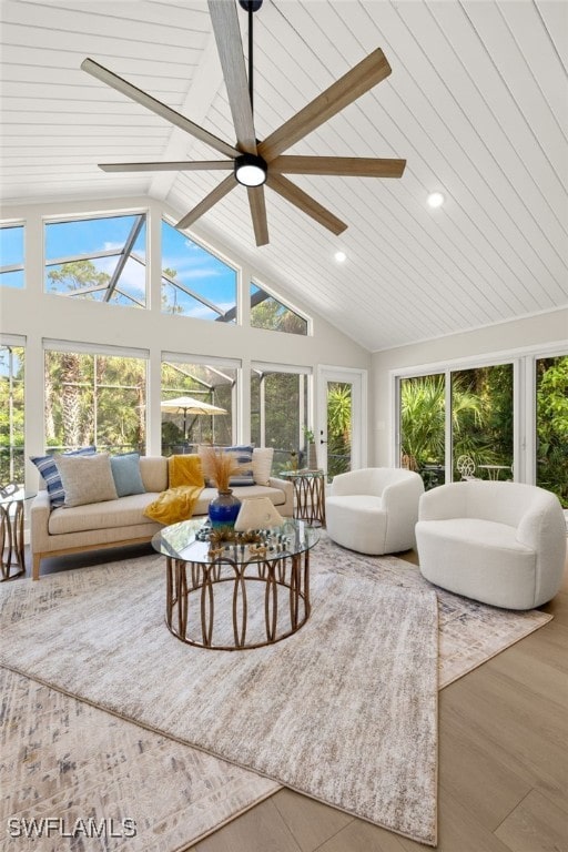211 11th St NW, Naples, FL 34120 - sunroom featuring wood finished floors, plenty of natural light, recessed lighting, and wood ceiling
