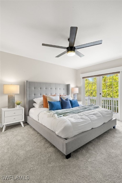 211 11th St NW, Naples, FL 34120 - bedroom featuring access to exterior, carpet flooring, a ceiling fan, and french doors