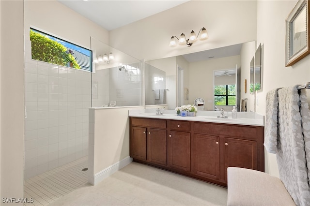 13593 Starwood Ln, Fort Myers, FL 33912 - bathroom featuring walk in shower, tile patterned floors, and double vanity