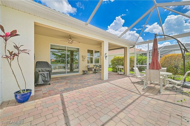 3344 Apple Blossom Dr, Alva, FL 33920 - view of patio / terrace featuring outdoor dining area, a ceiling fan, and a lanai