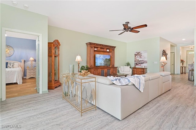 3344 Apple Blossom Dr, Alva, FL 33920 - living room with wood finished floors, ceiling fan, and recessed lighting