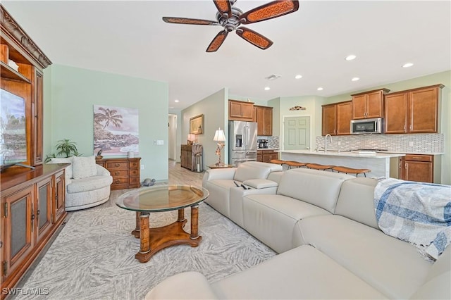 3344 Apple Blossom Dr, Alva, FL 33920 - living room featuring ceiling fan and recessed lighting