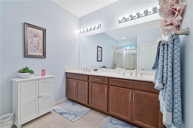 3344 Apple Blossom Dr, Alva, FL 33920 - full bath featuring a stall shower, double vanity, and tile patterned floors