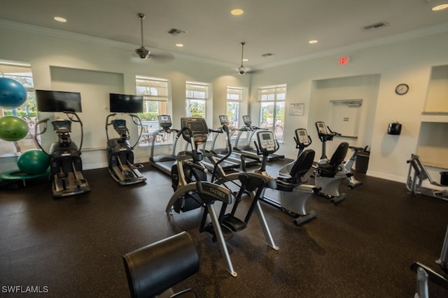 3344 Apple Blossom Dr, Alva, FL 33920 - exercise room with ornamental molding, healthy amount of natural light, and recessed lighting