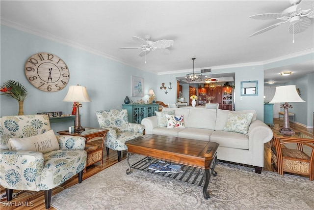 1925 Clifford St Unit 202, Fort Myers, FL 33901 - living room with ceiling fan, crown molding, and wood finished floors