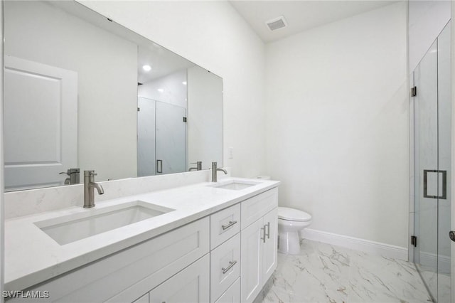 7007 Ramrod Cir, Labelle, FL 33935 - full bathroom featuring double vanity, marble look tile flooring, a marble finish shower, and recessed lighting