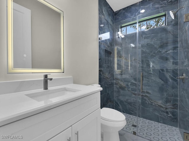 1304 Williams Ave, Lehigh Acres, FL 33972 - full bathroom featuring vanity, a marble finish shower, and marble look tile flooring