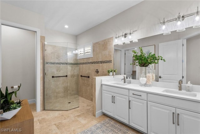 8834 Vaccaro Ct, Naples, FL 34119 - full bath featuring double vanity, walk in shower, and recessed lighting