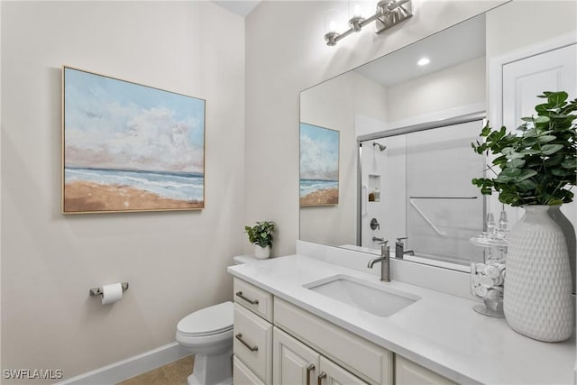 8834 Vaccaro Ct, Naples, FL 34119 - bathroom featuring vanity and a shower with door