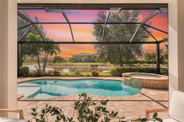 8834 Vaccaro Ct, Naples, FL 34119 - view of swimming pool with a water view, a lanai, and a patio