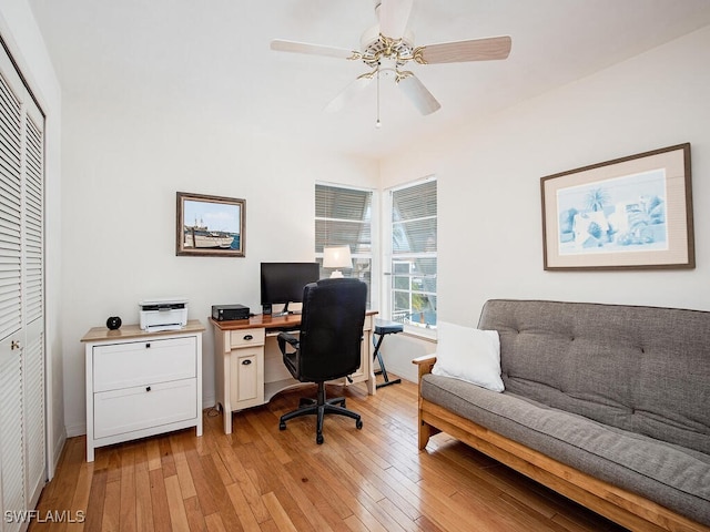 1132 Bond Ct, Marco Island, FL 34145 - office area with light wood-style flooring and ceiling fan