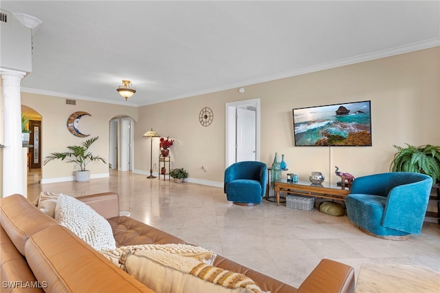 1920 Virginia Ave Unit 1102, Fort Myers, FL 33901 - living area with arched walkways, ornamental molding, and decorative columns