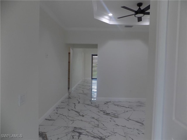 2924 Dunbar Ave, Fort Myers, FL 33916 - hallway with marble look tile flooring, ornamental molding, recessed lighting, and a raised ceiling