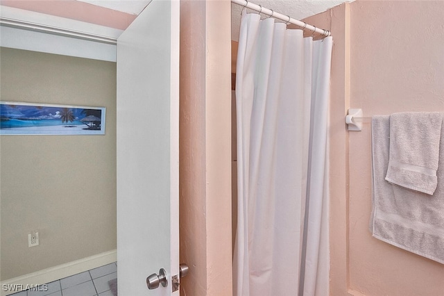 467 Stipe St, North Fort Myers, FL 33903 - full bath with tile patterned floors and curtained shower
