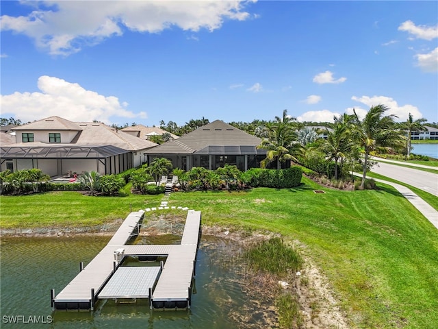 11699 Caleri Ct, Fort Myers, FL 33913 - dock area with a lawn and a water view