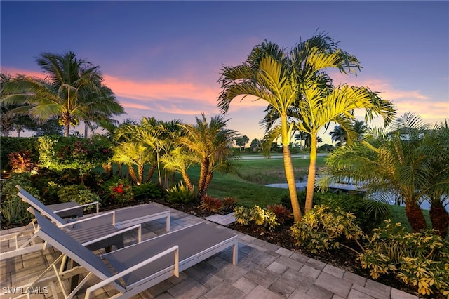 11699 Caleri Ct, Fort Myers, FL 33913 - patio terrace at dusk featuring a lawn