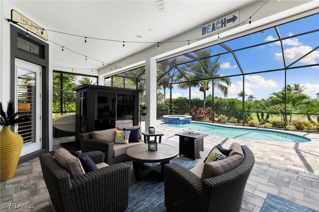 11699 Caleri Ct, Fort Myers, FL 33913 - view of pool featuring a pool with connected hot tub, a patio, and a lanai