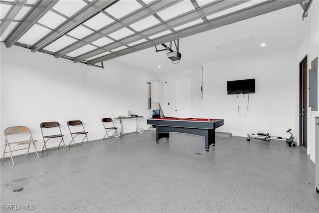 1806 41st St SW, Naples, FL 34116 - playroom featuring speckled floor, pool table, and electric panel
