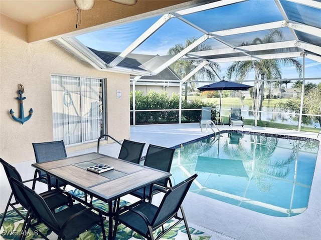 1958 Terrazzo Ln, Naples, FL 34104 - outdoor pool with a patio, a water view, a lanai, and outdoor dining area