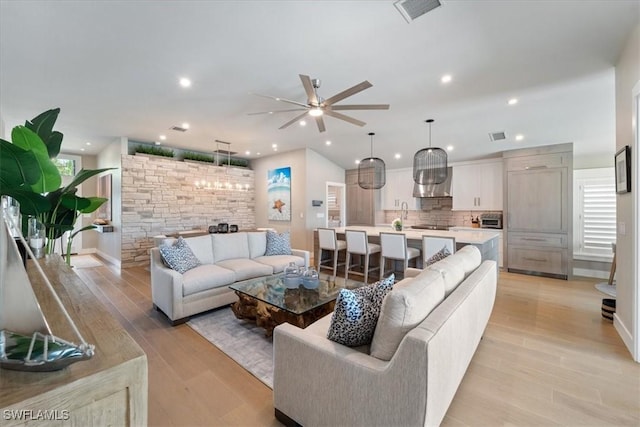 9245 Independence Way, Fort Myers, FL 33913 - living room featuring a ceiling fan, recessed lighting, and light wood-type flooring