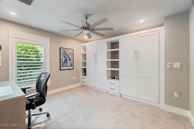 9245 Independence Way, Fort Myers, FL 33913 - office area featuring a ceiling fan, light carpet, and recessed lighting