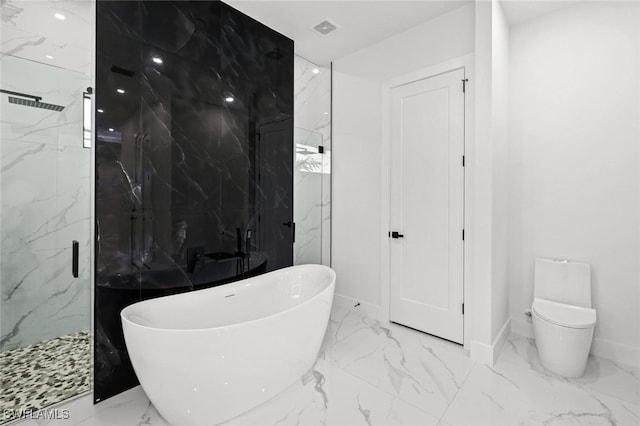 2302 SW 16th Ter, Cape Coral, FL 33991 - bathroom with marble tiled floors, a marble finish shower, and a soaking tub